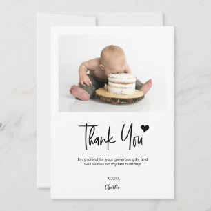 Minimalistisk Första Födelsedags Foto Babyfest Tack Kort
