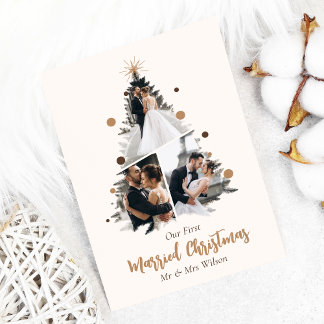Minimalistisk Första julen som gifta Tre Foto Inbjudningar