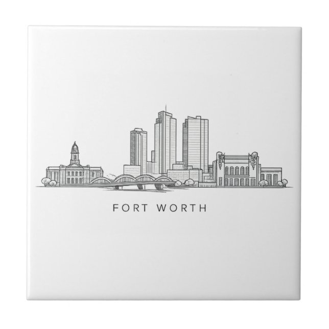 Minimalistisk Fort Worth-horisont Linjekonst Kakelplatta (Framsidan)