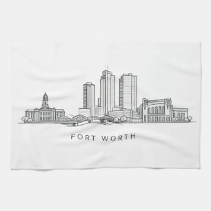 Minimalistisk Fort Worth-horisont Linjekonst Kökshandduk