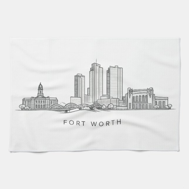 Minimalistisk Fort Worth-horisont Linjekonst Kökshandduk (Horisontell)