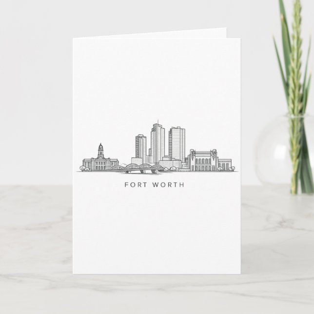 Minimalistisk Fort Worth-horisont Linjekonst Kort (Framsida)