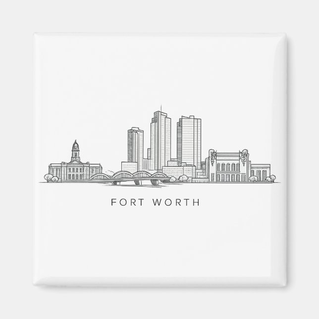 Minimalistisk Fort Worth-horisont Linjekonst Magnet (Framsidan)