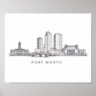 Minimalistisk Fort Worth-horisont Linjekonst Poster