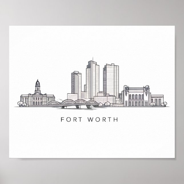 Minimalistisk Fort Worth-horisont Linjekonst Poster (Framsidan)