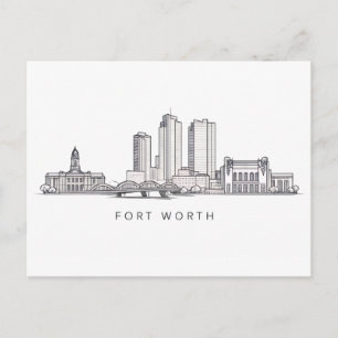 Minimalistisk Fort Worth-horisont Linjekonst Vykort
