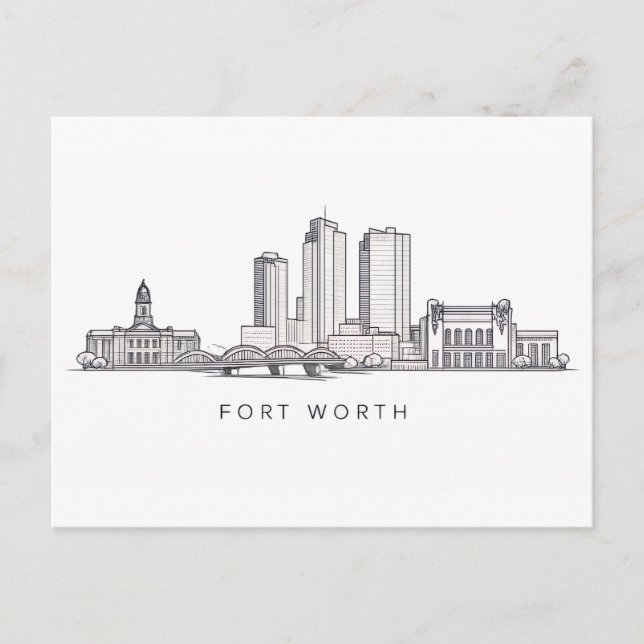 Minimalistisk Fort Worth-horisont Linjekonst Vykort (Framsida)