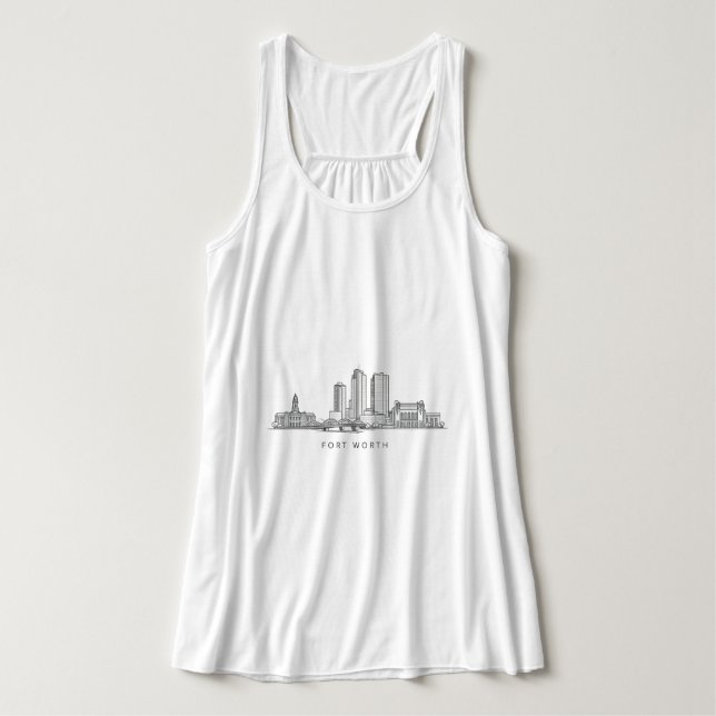 Minimalistisk Fort Worth Siluett Linjekonst Linne Med Racerback (Design framsida)