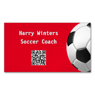 Minimalistisk fotboll röd QR-kod fotbollstränare Magnetiska Visitkort