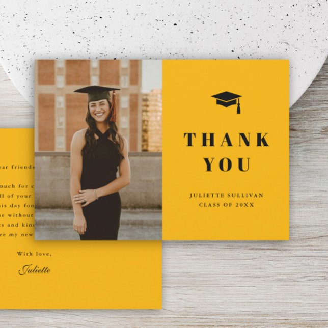 Minimalistisk Fotexamen Fest Tack Kort (Minimal type photo graduation thank you cards.)