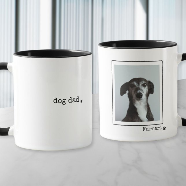 Minimalistisk fotfoto för Anpassningsbarna Pappa i Mugg (minimalist retro stylish dog photo mug personalized with your photo and dog name or custom text)