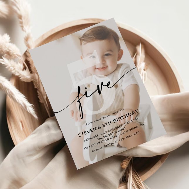 Minimalistisk foto 5:e Födelsedagsfesten Inbjudningar (Skapare uppladdad)