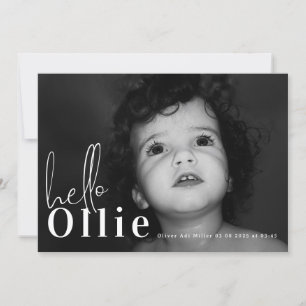 Minimalistisk foto Baby i Hej Namn Neutralt Meddelande