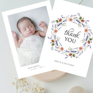 Minimalistisk Foto Bebis Baby Shower Vildblomma Ta Tack Kort