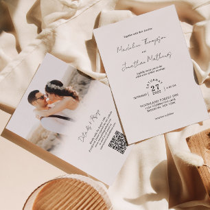 Minimalistisk Foto Budget Bröllop QR-kod Rsvp Inbjudningar