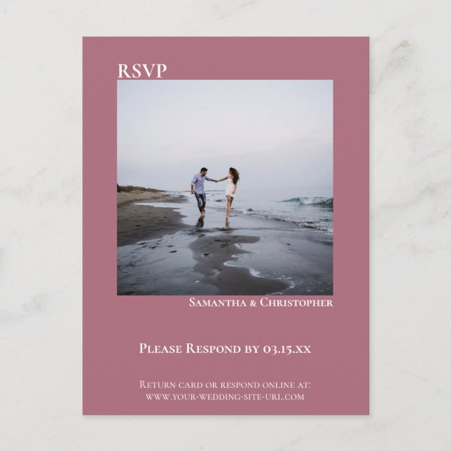Minimalistisk Foto Enkel Dammig Rosa Bröllop RSVP Vykort (Framsida)