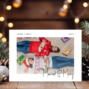 Minimalistisk Foto Gift Och Glad Svart Skrift Julkort