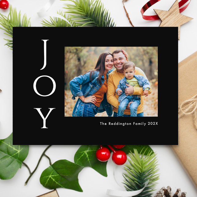 Minimalistisk Foto Glädje Svart Vitt Julkort (Skapare uppladdad)