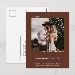 Minimalistisk Foto Kastanjebrun Bröllops-RSVP Vykort