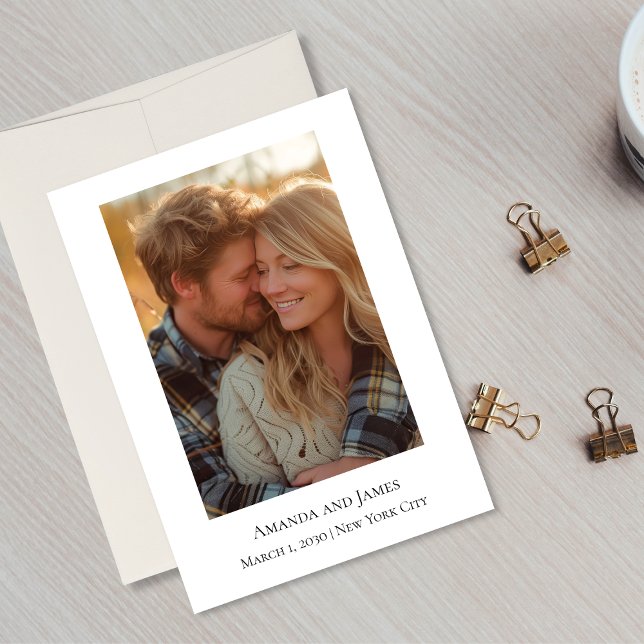 Minimalistisk Foto | Modern Bröllopsinbjudan Spara Datumet (Photo Save The Date Card)