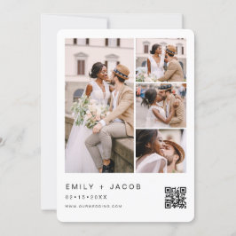 Minimalistisk foto QR-kod Vit Bröllop Inbjudningar