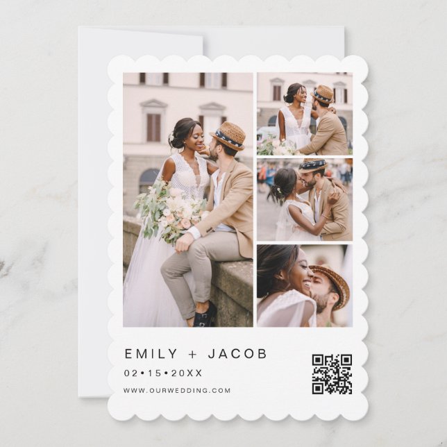 Minimalistisk foto QR-kod Vit Bröllop Inbjudningar (Framsida)