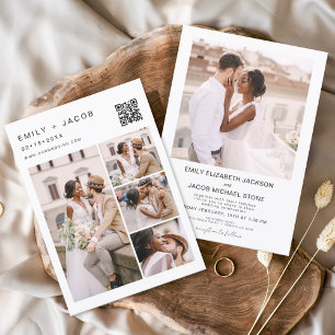 Minimalistisk foto QR-kod Vit Bröllop Inbjudningar