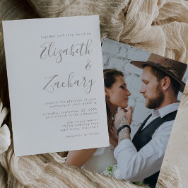 Minimalistisk Foto Taupe Script Bröllop Inbjudningar