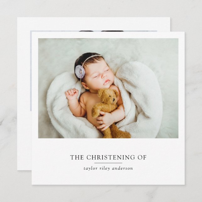 Minimalistisk fotobaptism - Christening Tack Kort (Fram/baksida)