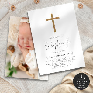 Minimalistisk fotobaptism Guld Glitter Kor Inbjudningar