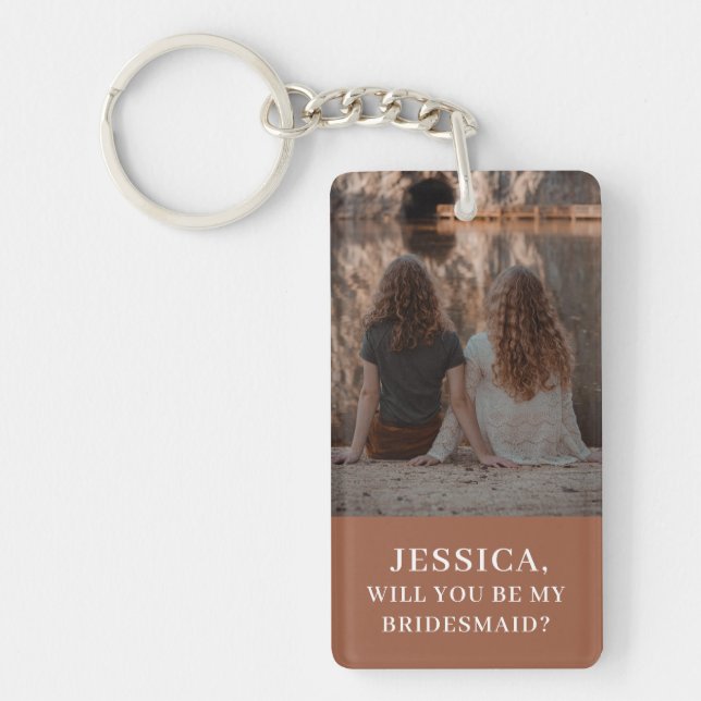 Minimalistisk fotobränd Orange, Bridesmaid Frieri Nyckelring (Framsidan)