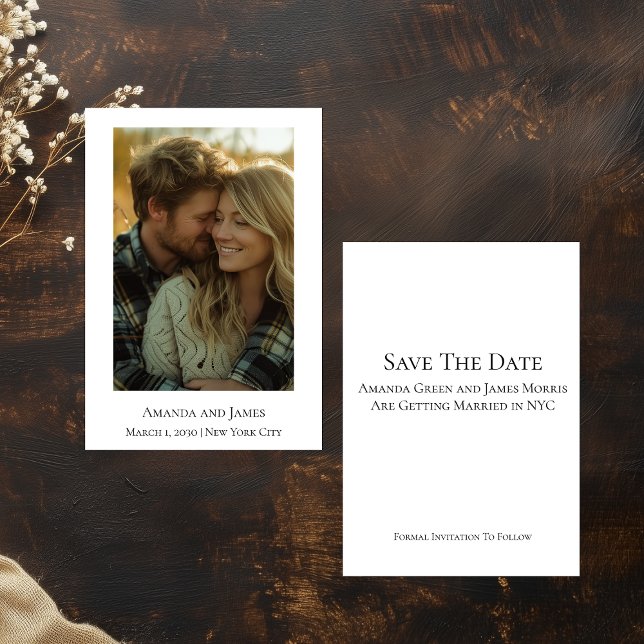 Minimalistisk Fotobrut Annons (Budget size Minimalist Photo Save The Date Card)