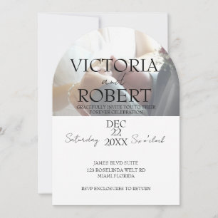 Minimalistisk Fotobryllop Engagement Båge Inbjudningar