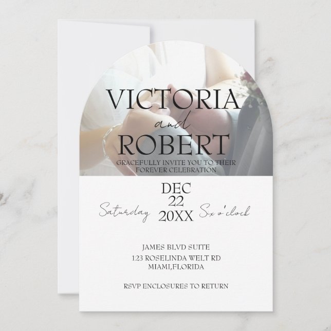 Minimalistisk Fotobryllop Engagement Båge Inbjudningar (Framsida)