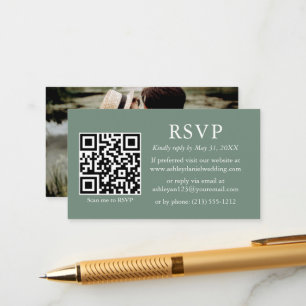 Minimalistisk Fotobryllup QR RSVP Sagegrön Tilläggskort