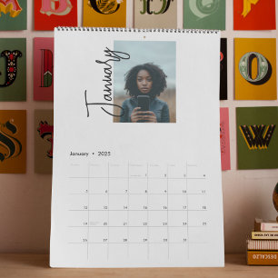 Minimalistisk fotoenkel skriptskrivning varje år kalender