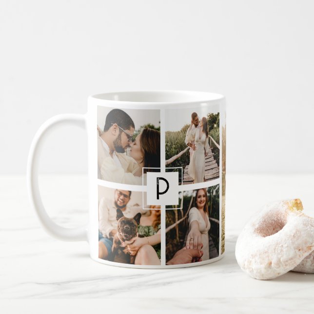 Minimalistisk fotofamilj Collage Modern Gift Kaffemugg (Med munk)