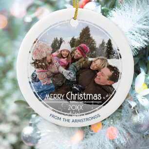 Minimalistisk fotofamilj God jul Classic Julgransprydnad Keramik