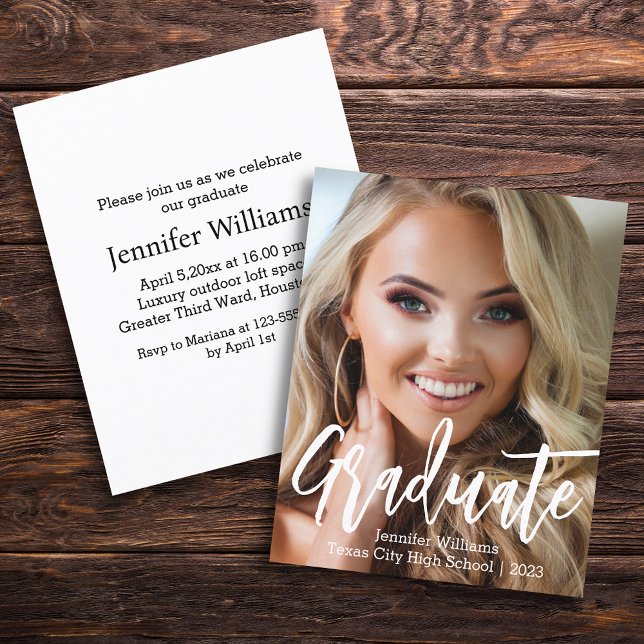 minimalistisk fotofest för examen 2025 partykort  (Skapare uppladdad)