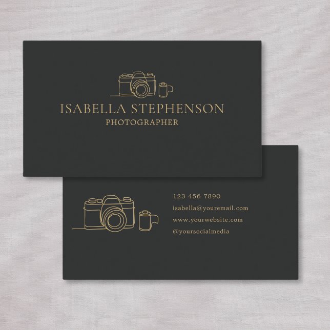 Minimalistisk Fotograf Enkel Grå och Guld Visitkort (Skapare uppladdad)
