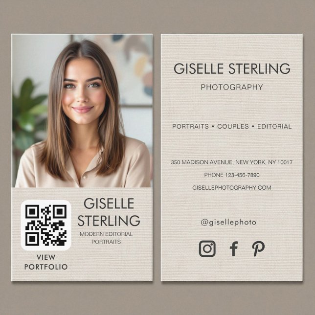 Minimalistisk Fotograf Linne Foto QR-kod  Visitkort (Skapare uppladdad)