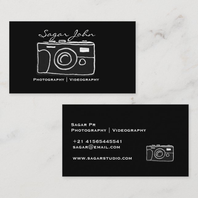 Minimalistisk Fotograf Videograf Handritad Visitkort (Fram/baksida)
