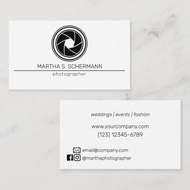 Minimalistisk Fotograf Visitkort (Fram/baksida)