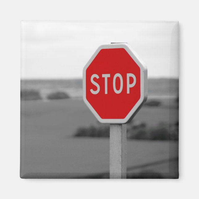 Minimalistisk fotografi av Red Stop Road-signalen Magnet (Framsidan)