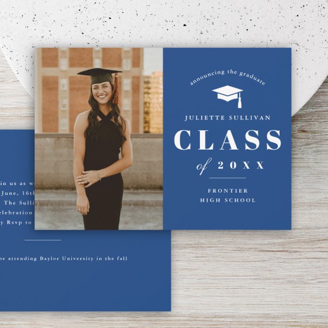 Minimalistisk Fotografi-Examen Fest Inbjudningar (Blue Photo graduation invitation announcement card.)