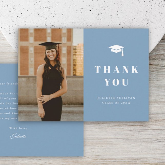 Minimalistisk Fotografi Examen Fest Tack Kort (Minimal type photo graduation thank you cards.)