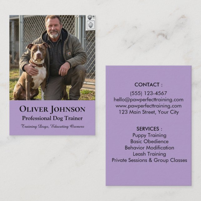 Minimalistisk fotohundtränare professionell anpass visitkort (Fram/baksida)