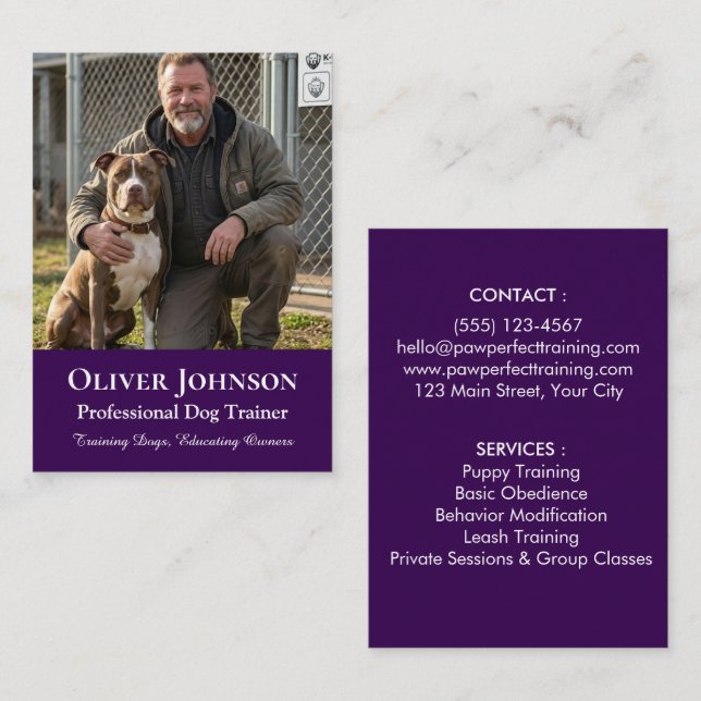 Minimalistisk fotohundtränare professionell anpass visitkort (Fram/baksida)