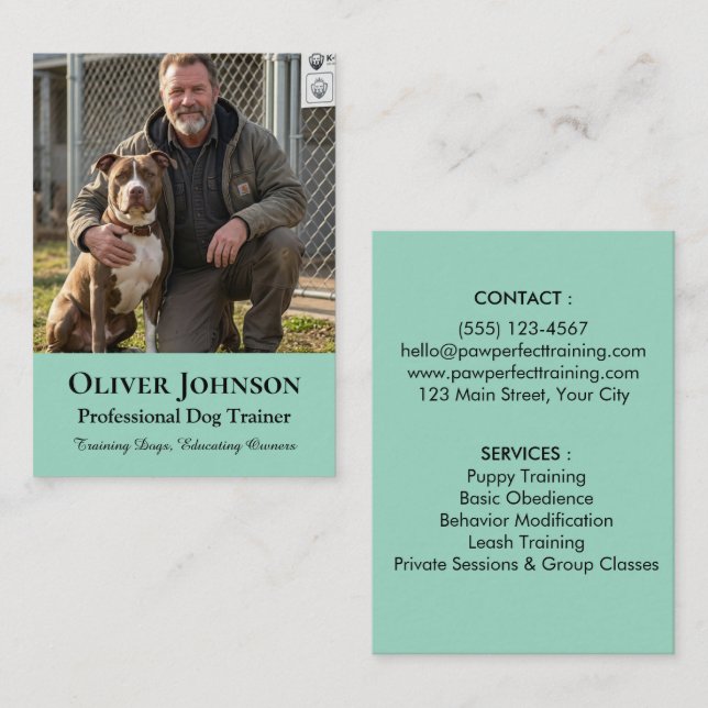 Minimalistisk fotohundtränare Professionell Anpass Visitkort (Fram/baksida)