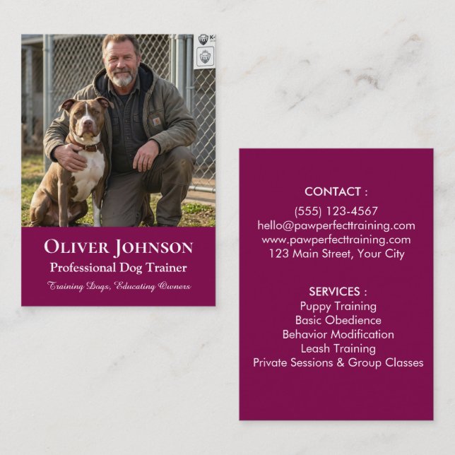 Minimalistisk fotohundtränare professionell anpass visitkort (Fram/baksida)